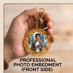 Double-Sided Photo Resin Keychain with Golden Foil Glitter (5 cm Circle)