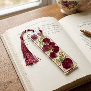Handcrafted Real Rose Petals Floral Resin Bookmark - Small (10 x 3 x 0.5 cm)